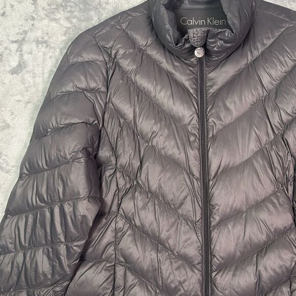 Calvin Klein Gray Duck Down Filled Packable Puffer Full Zip Jacket  Size Large - Picture 7 of 10